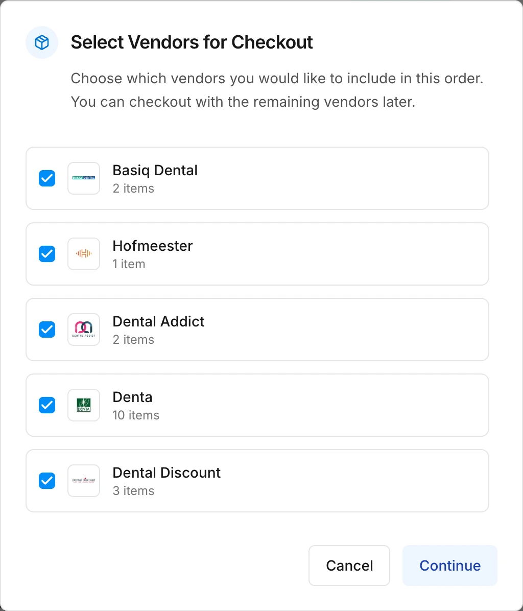 The window where you choose which suppliers to include in this order
