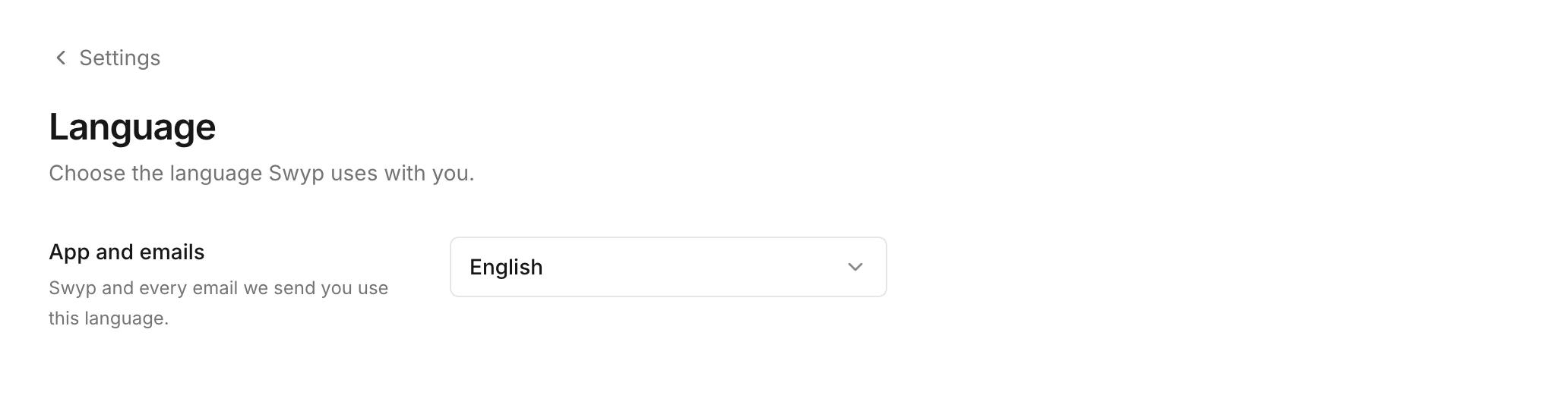 The setting to choose the language of the app and the emails