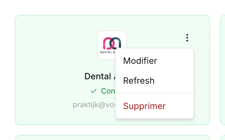 Le menu d'un fournisseur connecté