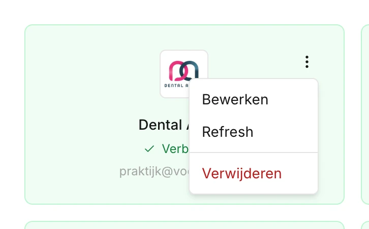 Het menu van een gekoppelde leverancier
