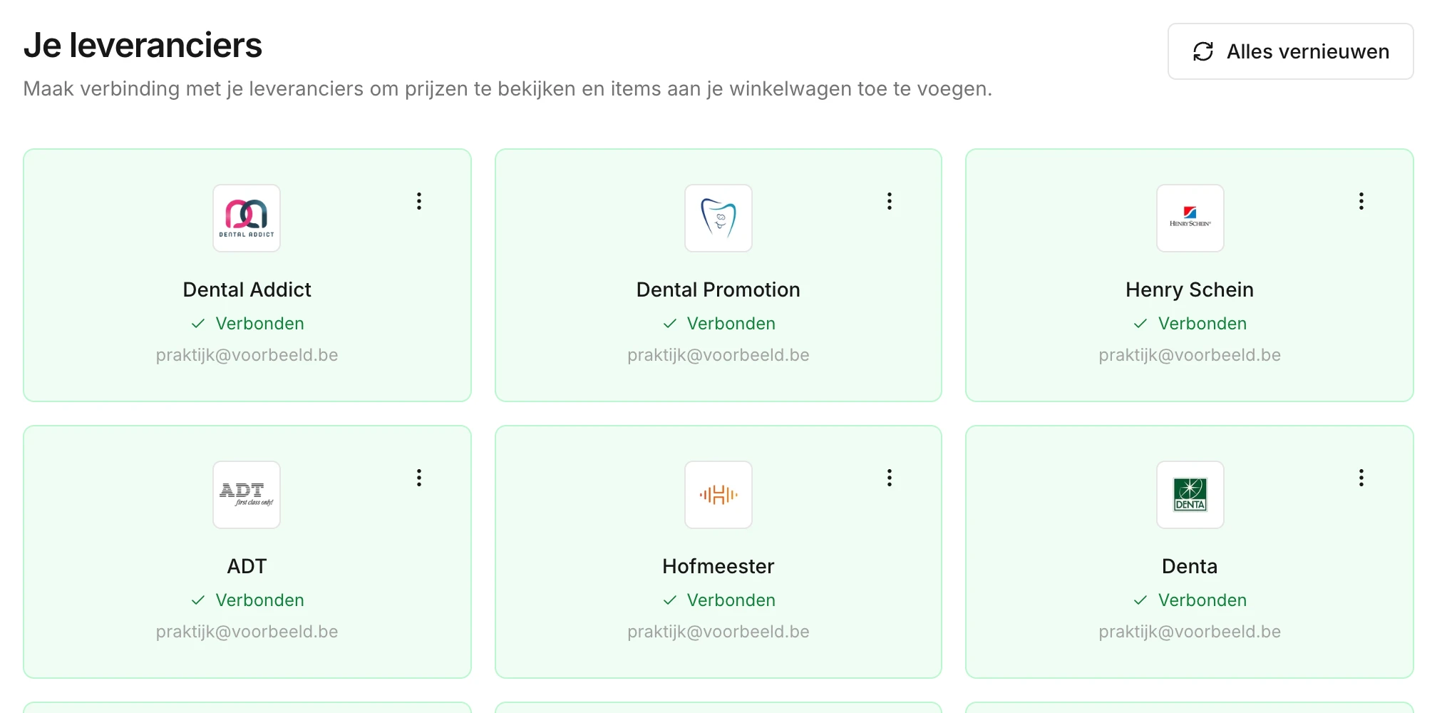 Het overzicht van je leveranciers, met een kaart per leverancier