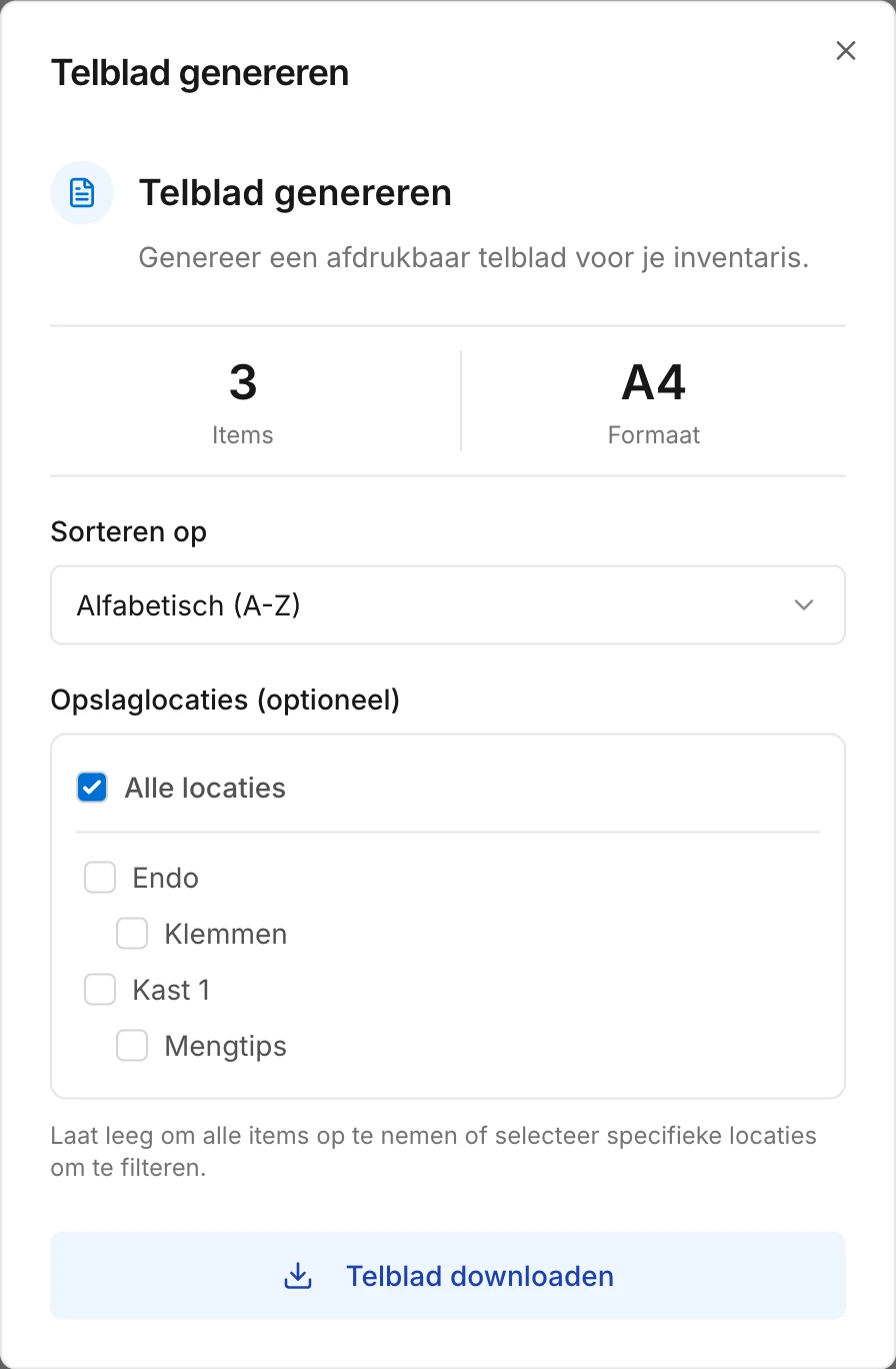 Het venster om een telblad te maken