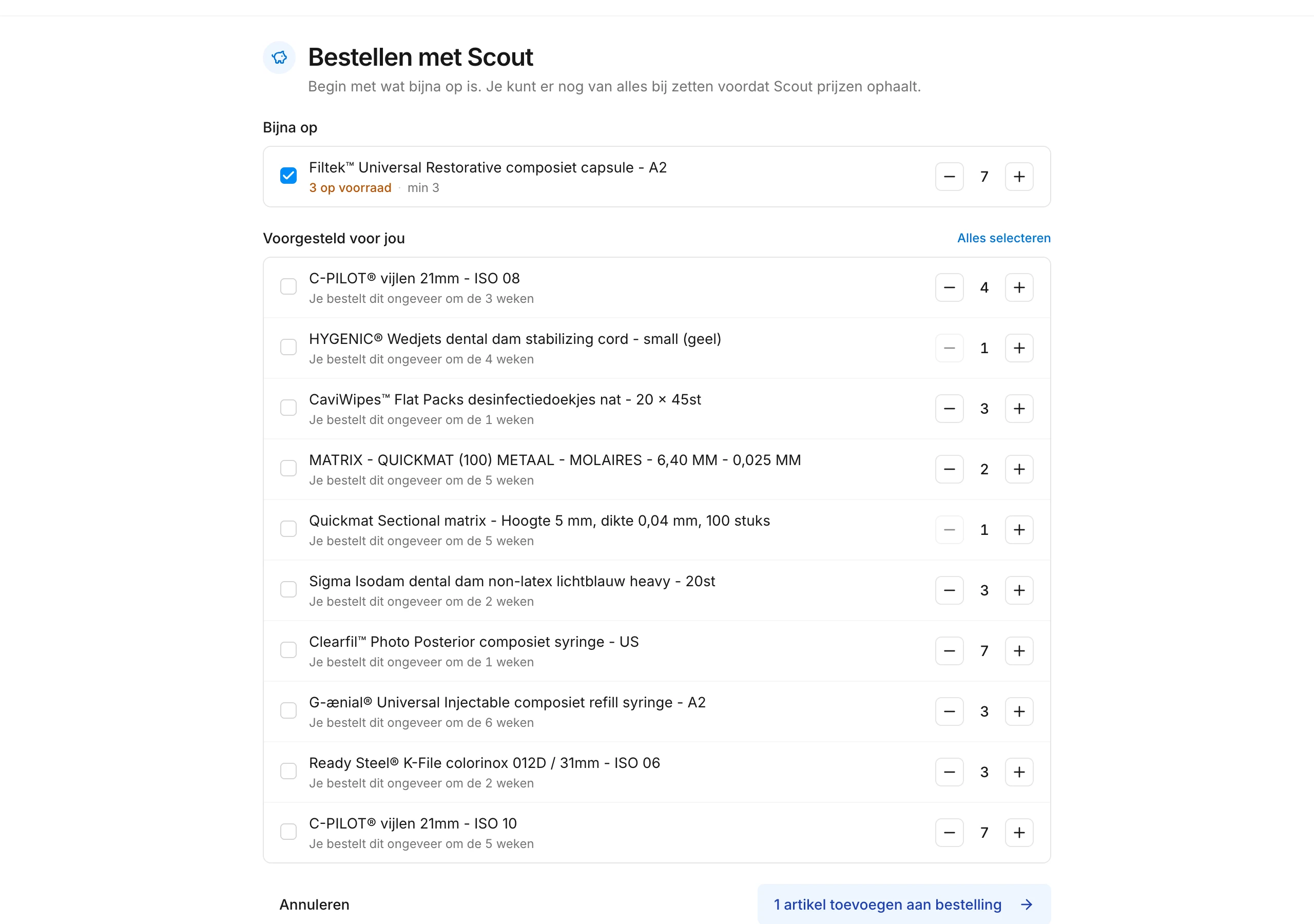 Bestellen met Scout: producten die bijna op zijn en producten die je geregeld bestelt